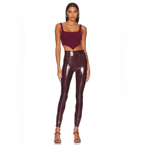 SPANX Shape Faux Patent Leather Vegan Leggings Pants Ruby Red NWT - Picture 3 of 15